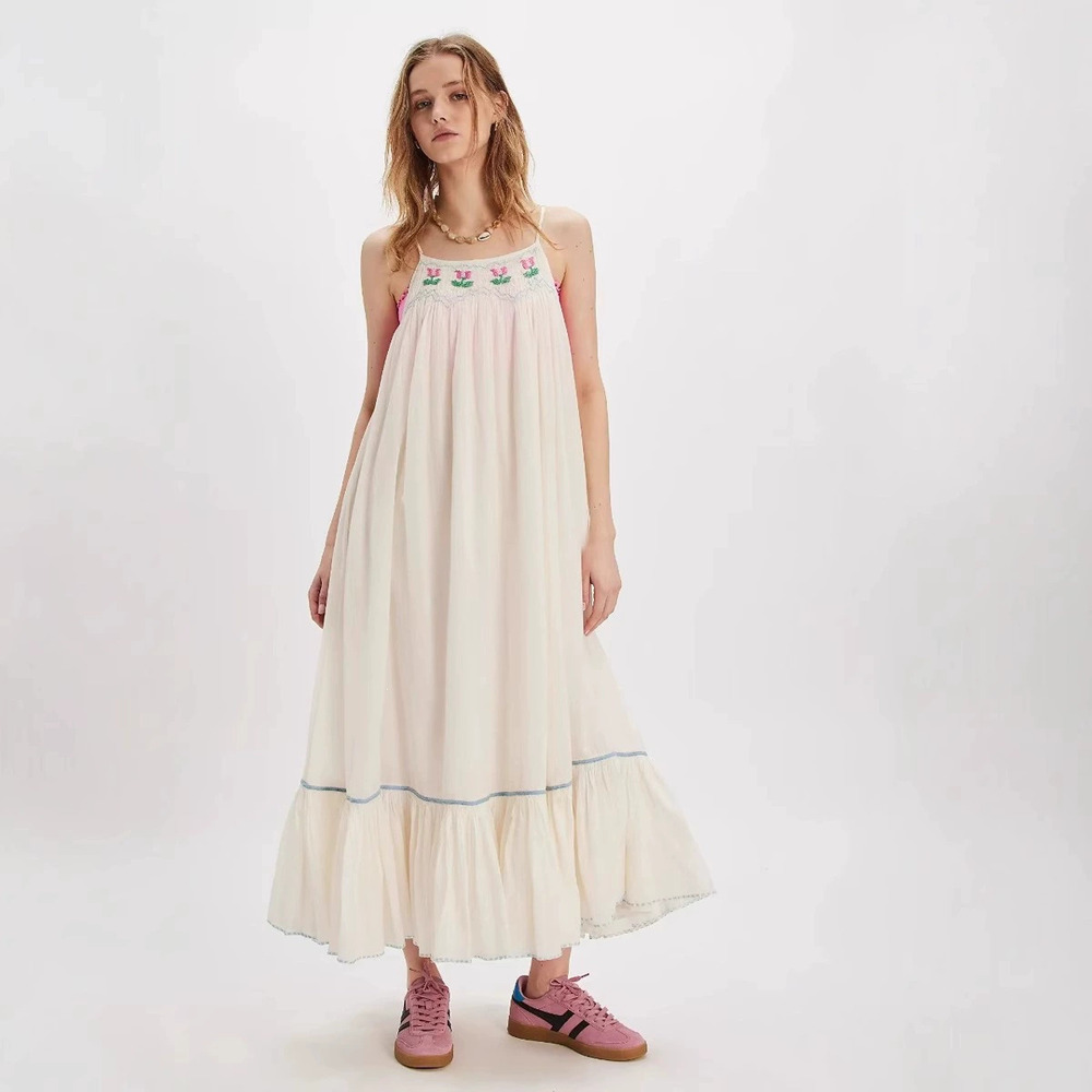 Zara Embroidered Floral Spaghetti Strap Dress 3D Pattern